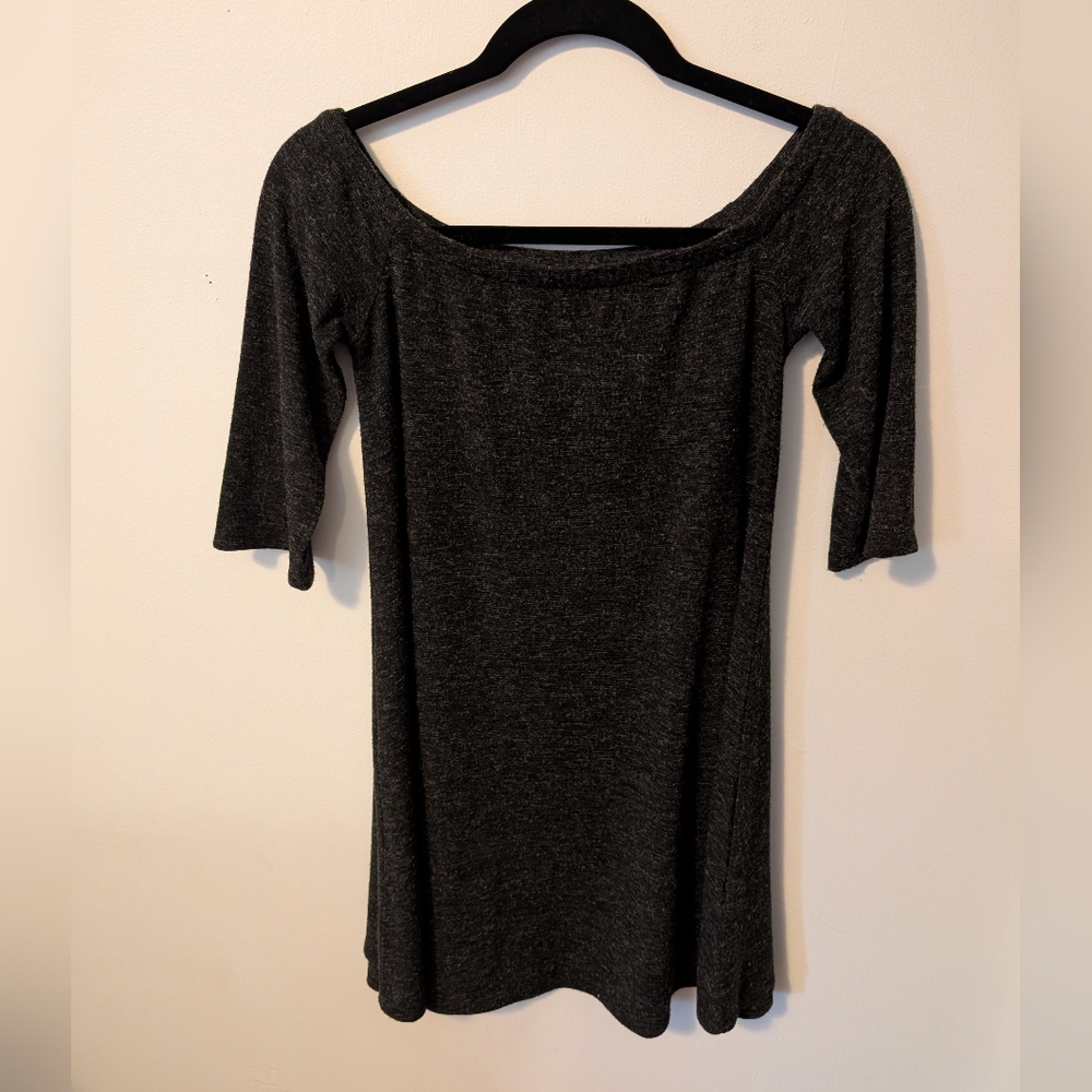 Tobi Charcoal Knit/Sweater Off The Shoulder Mini Dress